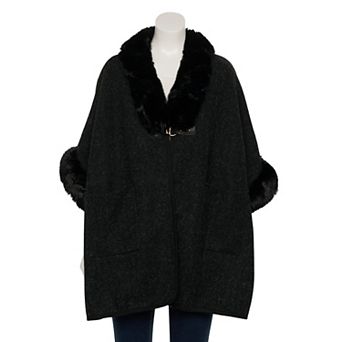Women's Nanette Lepore Ruana With Faux Fur Collar
