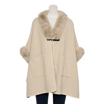 Women's Nanette Lepore Ruana With Faux Fur Collar