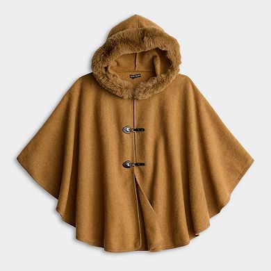 Women's Nanette Lepore Hooded Faux Fur Ruana With Buckles