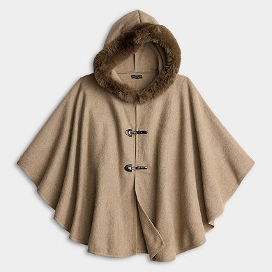 Women's Nanette Lepore Hooded Faux Fur Ruana With 3 Buckles