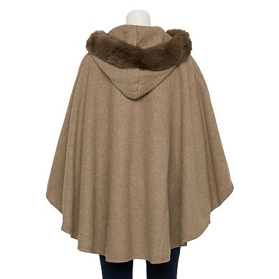 Women's Nanette Lepore Hooded Faux Fur Ruana With 3 Buckles