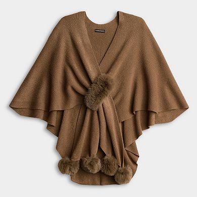 Women's Nanette Lepore Elegant Cropped Ruana With Pom Pom