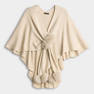 Women's Nanette Lepore Elegant Cropped Ruana With Pom Pom