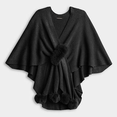 Women's Nanette Lepore Elegant Cropped Ruana With Pom Pom