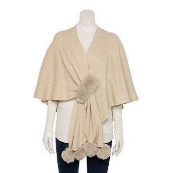 Women's Nanette Lepore Elegant Cropped Ruana With Pom Pom
