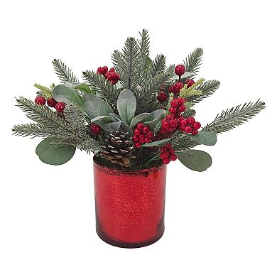 St. Nicholas Square® Artificial Greenery Arrangement in Red Vessel