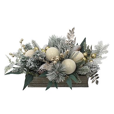 St. Nicholas Square® Artificial Flocked Greenery & Bauble Arrangement
