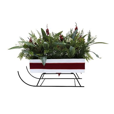 St. Nicholas Square® Oversized Metal Sleigh Artificial Botanical Arrangement Table Decor