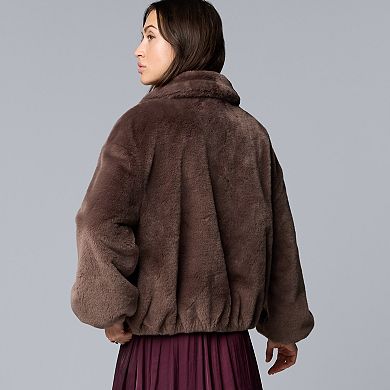 Women's Simply Vera Vera Wang Zip Up Faux Fur Jacket