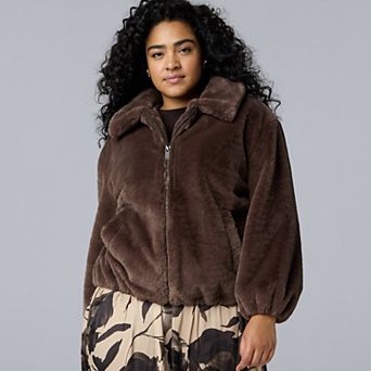 Plus Size Simply Vera Vera Wang Faux Fur Zip Front Jacket