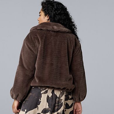 Plus Size Simply Vera Vera Wang Faux Fur Zip Front Jacket