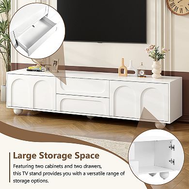 Merax Cream Style TV Stand with Arched Doors & 2 Drawers