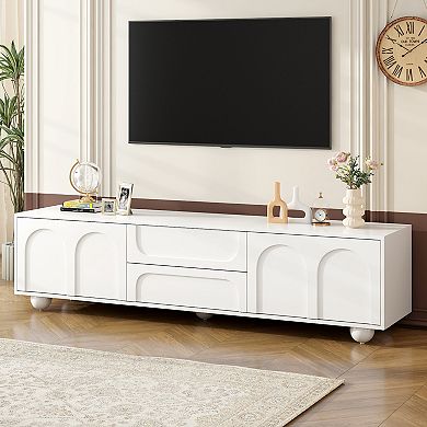 Merax Cream Style TV Stand with Arched Doors & 2 Drawers