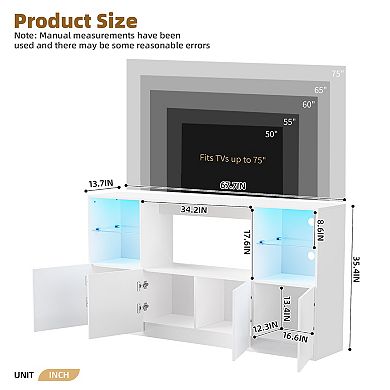 Merax High Gloss TV Stand with LED Lights, Modern Sideboard with Large Storage Cabinet