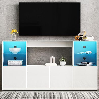 Merax High Gloss TV Stand with LED Lights, Modern Sideboard with Large Storage Cabinet