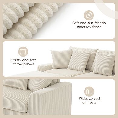Merax Corduroy Sectional Sofa with Bluetooth Speakers，L Shaped Couch with Console