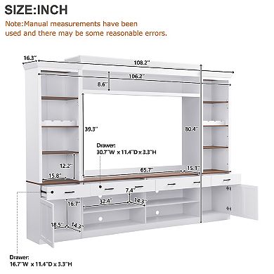 Merax Farmhouse 4-Piece Entertainment Wall Unit Set with Bookshelf for TVs Up to 70"