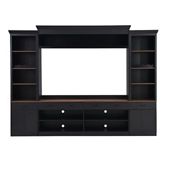 Merax Farmhouse 4 pc Entertainment Wall Unit Set with Bookshelf for TVs Up to 70"