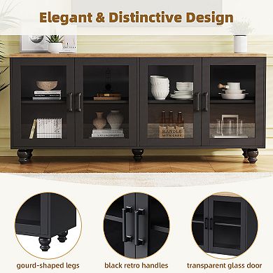Merax Farmhouse TV Stand with Tempered Glass Doors for TVs Up to 70"