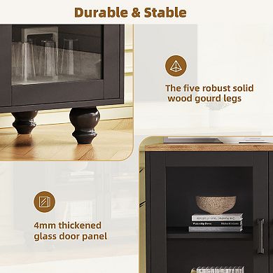 Merax Farmhouse TV Stand with Tempered Glass Doors for TVs Up to 70"