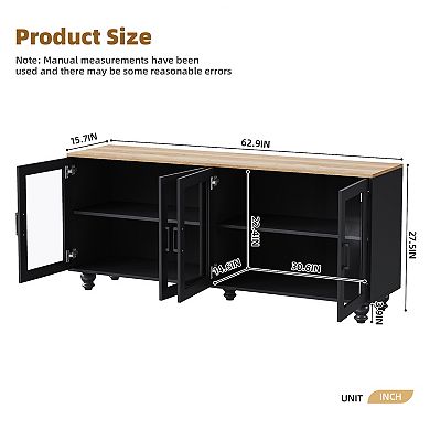 Merax Farmhouse TV Stand with Tempered Glass Doors for TVs Up to 70"