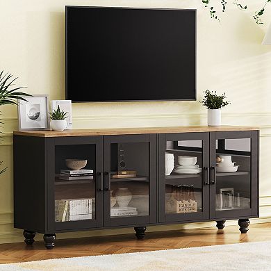 Merax Farmhouse TV Stand with Tempered Glass Doors for TVs Up to 70"