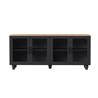 Merax Farmhouse TV Stand with Tempered Glass Doors for TVs Up to 70"