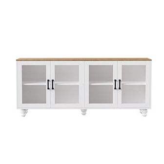 Merax Farmhouse TV Stand with Tempered Glass Doors for TVs Up to 70"