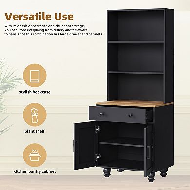 Merax Farmhouse Storage Cabinet with 4 Solid Wood Gourd-Shaped Legs, Modern Kitchen Pantry Cabinet