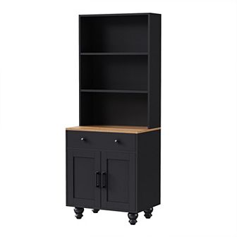 Merax Farmhouse Storage Cabinet with 4 Solid Wood Gourd-Shaped Legs, Modern Kitchen Pantry Cabinet