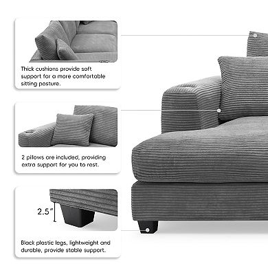 Merax Oversized Corduroy Sectional Sofa，L Shaped Cloud Couch with USB Charging Port