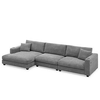 Merax Oversized Corduroy Sectional Sofa，L Shaped Cloud Couch with USB Charging Port