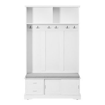 Merax Elegant Hall Tree with Sliding Doors, Versatile Coat Rack with 6 Silvery Hooks & Handles