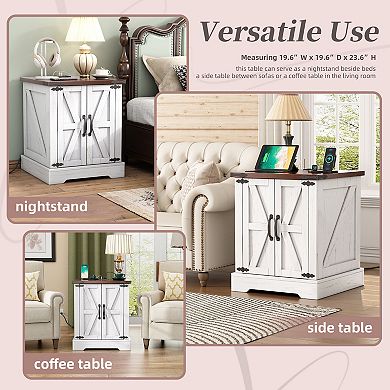 Merax Farmhouse End Table，Rustic Wood Nightstand with Adjustable Shelf