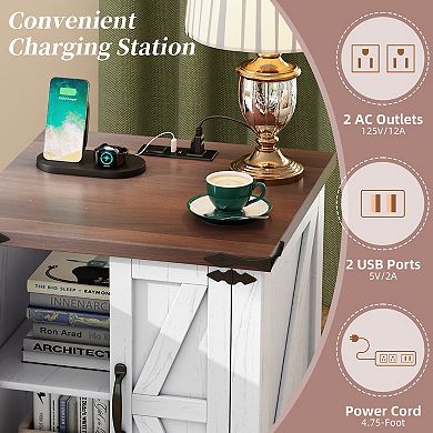 Merax Farmhouse End Table，Rustic Wood Nightstand with Adjustable Shelf