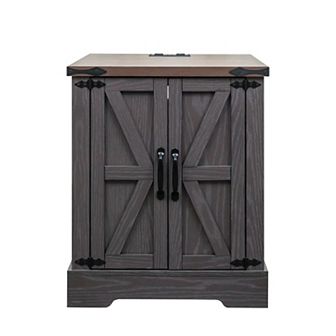 Merax Farmhouse End Table，Rustic Wood Nightstand with Adjustable Shelf