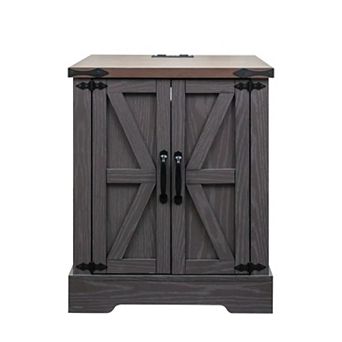 Merax Farmhouse End Table，Rustic Wood Nightstand with Adjustable Shelf