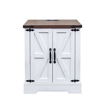 Merax Farmhouse End Table，Rustic Wood Nightstand with Adjustable Shelf