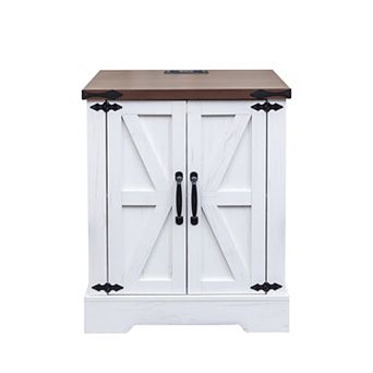 Merax Farmhouse End Table，Rustic Wood Nightstand with Adjustable Shelf