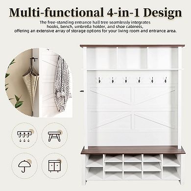 Merax Farmhouse 4-in-1 Hall Tree with 6 Hooks