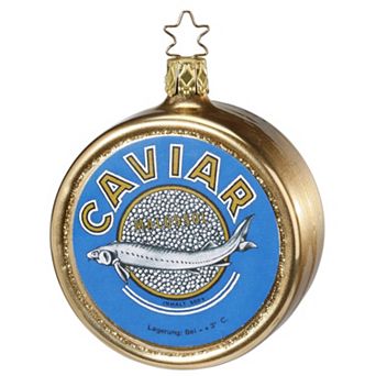Inge Glas Gold Can Of Caviar Fish Mouth Blown Glass German Christmas Ornament