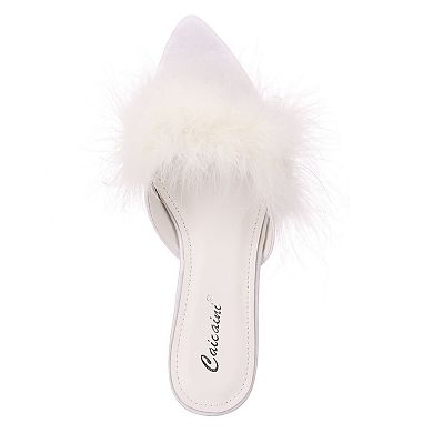 Women's Mona Marabou Hard Sole Slender Heel Slipper
