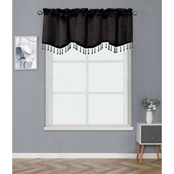 Kate Aurora Luxurious Solid Colored Rod Pocket Window Valance With Crystal Beaded Trim