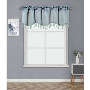 Kate Aurora Luxurious Solid Colored Rod Pocket Window Valance With Crystal Beaded Trim