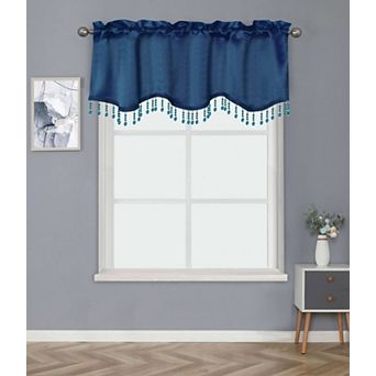 Kate Aurora Luxurious Solid Colored Rod Pocket Window Valance With Crystal Beaded Trim