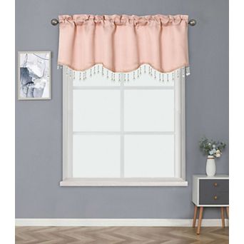 Kate Aurora Luxurious Solid Colored Rod Pocket Window Valance With Crystal Beaded Trim