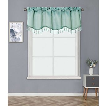 Kate Aurora Luxurious Solid Colored Rod Pocket Window Valance With Crystal Beaded Trim