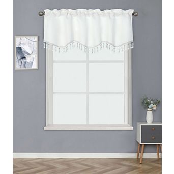 Kate Aurora Luxurious Solid Colored Rod Pocket Window Valance With Crystal Beaded Trim
