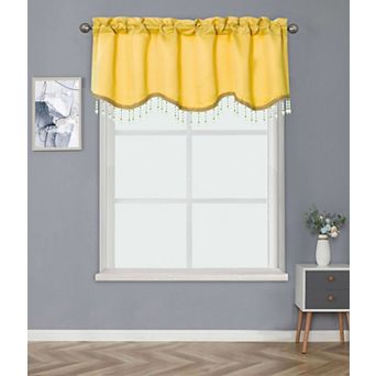Kate Aurora Luxurious Solid Colored Rod Pocket Window Valance With Crystal Beaded Trim