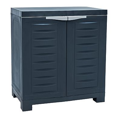 Sunnydaze Heavy-Duty Plastic Storage Cabinet with Adjustable Shelf Charcoal
